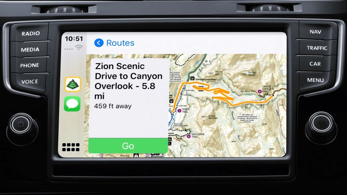 NatGeo trail map on CarPlay turn-by-turn